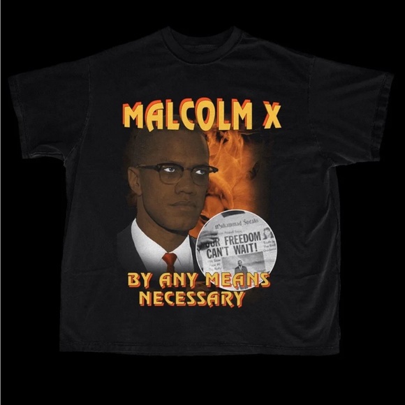 Miseducated Malcom X “By Any Means Necessary” Black Graphic T- Medium - Picture 2 of 5